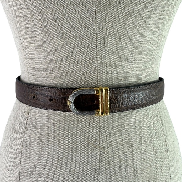 Vintage PHILIPPE CHARRIOL Rope Brown Genuine Leather Croc Pattern Belt Size 42 - Picture 9 of 11